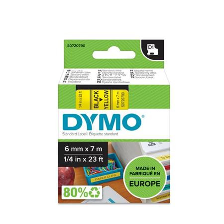 DYMO Feliratozógép szalag, 6 mm x 7 m, DYMO "D1", sárga-fekete