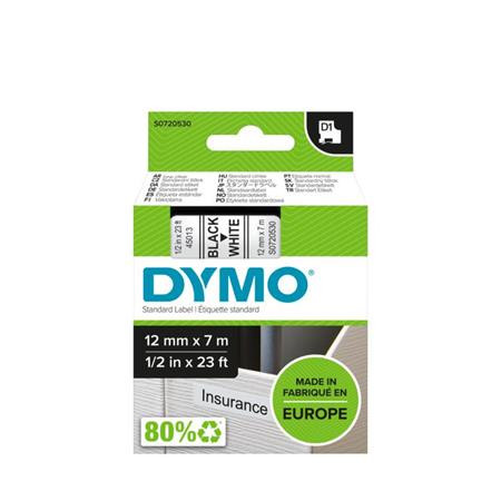 DYMO Feliratozógép szalag, 12 mm x 7 m, DYMO "D1", fehér-fekete