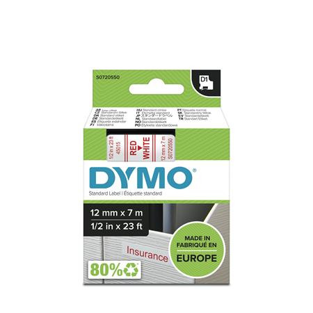 DYMO Feliratozógép szalag, 12 mm x 7 m, DYMO "D1", fehér-piros