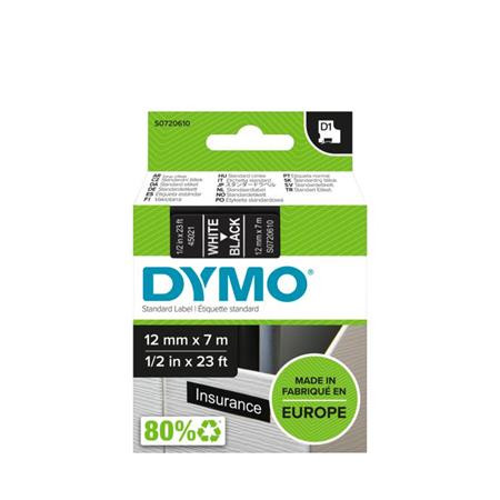 DYMO Feliratozógép szalag, 12 mm x 7 m, DYMO "D1", fekete-fehér