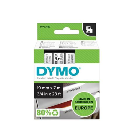 DYMO Feliratozógép szalag, 19 mm x 7 m, DYMO "D1", víztiszta-fekete