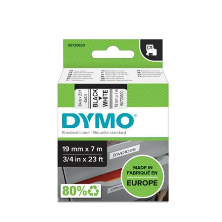 DYMO Feliratozógép szalag, 19 mm x 7 m, DYMO "D1", fehér-fekete