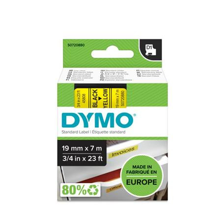 DYMO Feliratozógép szalag, 19 mm x 7 m, DYMO "D1", sárga-fekete