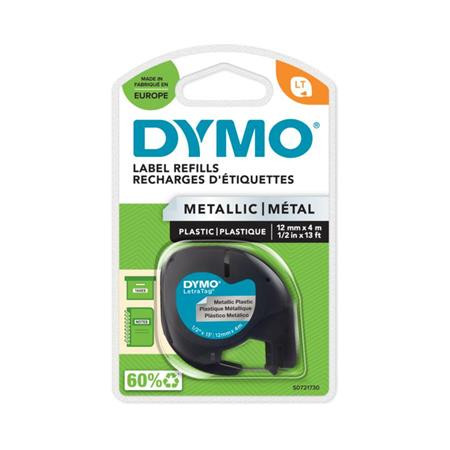 DYMO Feliratozógép szalag, műanyag, 12 mm x 4 m, DYMO "Letratag", ezüst