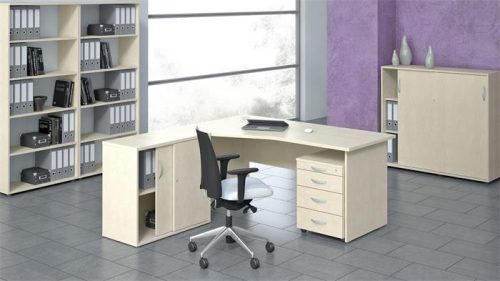 MAYAH Íróasztal, íves, jobbos, laplábbal, 160x80 cm, MAYAH "Freedom SV-23", juhar