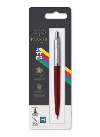 PARKER Golyóstoll, 0,7 mm, ezüst színű klip, piros tolltest, PARKER "Royal Jotter Originals", kék