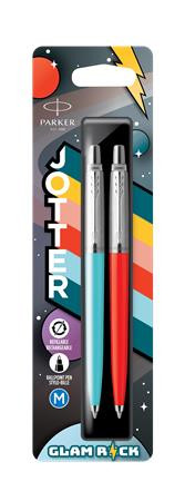 PARKER Golyóstoll szett, 0,7 mm, ezüst színű klip, piros és kék tolltest, PARKER "Jotter Glam Rock", kék