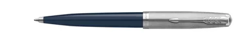 PARKER Golyóstoll, 0,7 mm rotációs, ezüst színű klip, kék tolltest, PARKER "Royal 51 Core", fekete
