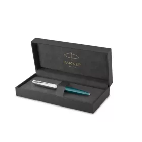   PARKER Golyóstoll, 0,7 mm rotációs, ezüst színű klip, türkiz tolltest, PARKER "Royal 51 Core", fekete