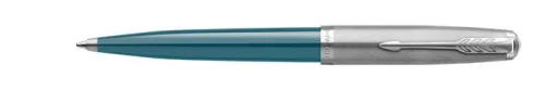 PARKER Golyóstoll, 0,7 mm rotációs, ezüst színű klip, türkiz tolltest, PARKER "Royal 51 Core", fekete