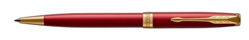 PARKER Golyóstoll, 1 mm, rotációs, piros tolltest, arany klip, PARKER "Royal Sonnet", kék