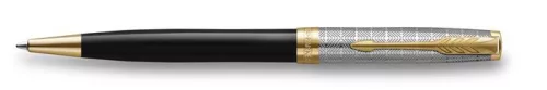 PARKER Golyóstoll, 1 mm, metál fekete tolltest, arany klip, PARKER "Royal Sonnet Premium", fekete