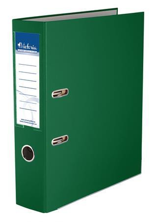 VICTORIA OFFICE Iratrendező, 75 mm, A4, PP/karton, élvédő sínnel, VICTORIA OFFICE, "Basic", zöld
