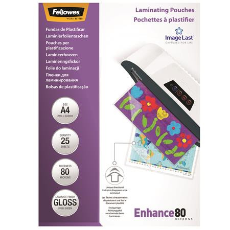 FELLOWES Meleglamináló fólia, 80 mikron, A4, fényes, 25 db, FELLOWES