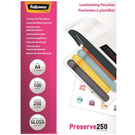 FELLOWES Meleglamináló fólia, 250 mikron, A4, fényes, 100 db, FELLOWES