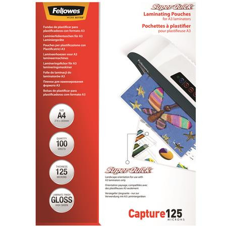 FELLOWES Meleglamináló fólia, 125 mikron, A4, SuperQuick, fényes, 100 db, FELLOWES