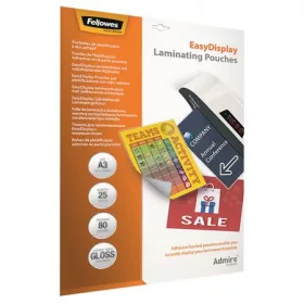   FELLOWES Meleglamináló fólia, 80 mikron, A3, fényes, öntapadó, 25 db, FELLOWES "Admire Easy Display"