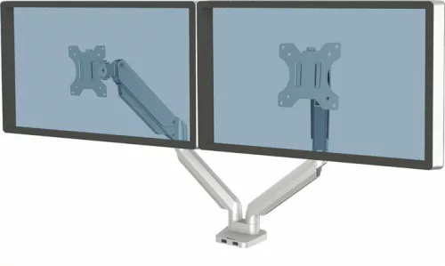 FELLOWES Monitortartó kar, két monitorhoz, FELLOWES "Platinum Series™ Dual", ezüst