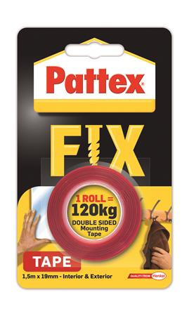 HENKEL Ragasztószalag, kétoldalas, 19 mm x 1,5 m, HENKEL "Pattex Fix 120 kg",  piros