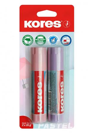 KORES Ragasztóstift, pasztell színű tokban, 2x20 g, KORES, vegyes színek