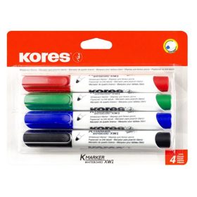   KORES Tábla- és flipchart marker készlet, 3 mm, kúpos, KORES "ECO K-Marker XW1", 4 különböző szín