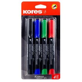   KORES Alkoholos marker készlet, 3 mm, kúpos, KORES "ECO K-Marker XP1", 4 különböző szín