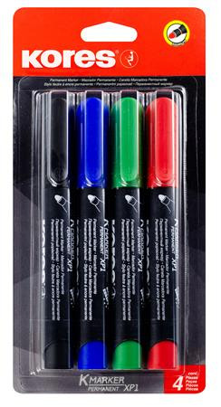 KORES Alkoholos marker készlet, 3 mm, kúpos, KORES "ECO K-Marker XP1", 4 különböző szín