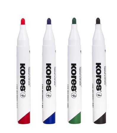 KORES Tábla- és flipchart marker készlet, 3 mm, kúpos, KORES "K-Marker XW1", 4 különböző szín