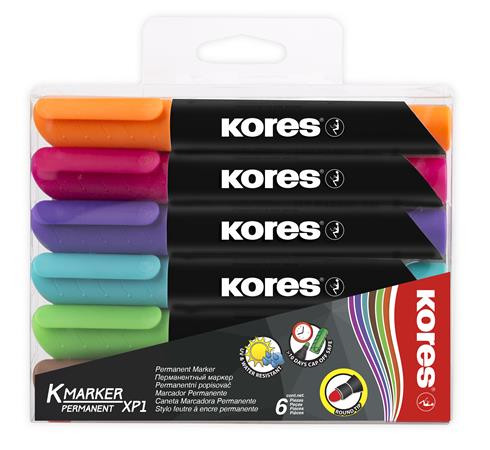 KORES Alkoholos marker, 3-5 mm, kúpos, KORES "K-Marker", 6 különböző szín