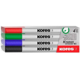   KORES Tábla- és flipchart marker készlet, 1-3 mm kúpos, KORES "K-Marker W1", 4 különböző szín