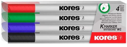 KORES Tábla- és flipchart marker készlet, 1-3 mm kúpos, KORES "K-Marker W1", 4 különböző szín