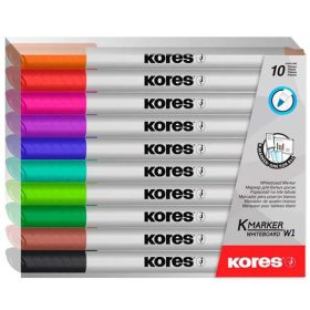  KORES Tábla- és flipchart marker készlet, 1-3 mm kúpos, KORES "K-Marker W1", 10 különböző szín