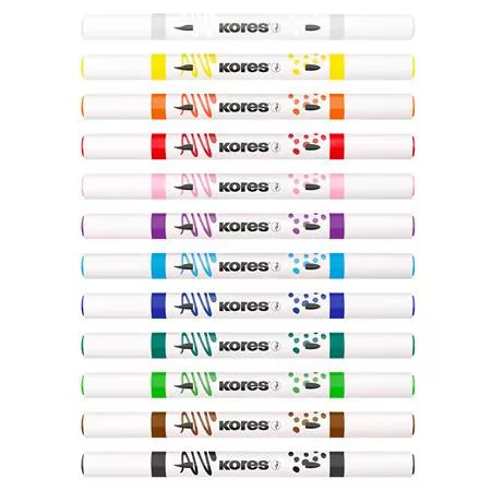 KORES Dekormarker készlet, akril, 1-2 mm, kétvégű, KORES " K-Kreative", 12 különböző szín
