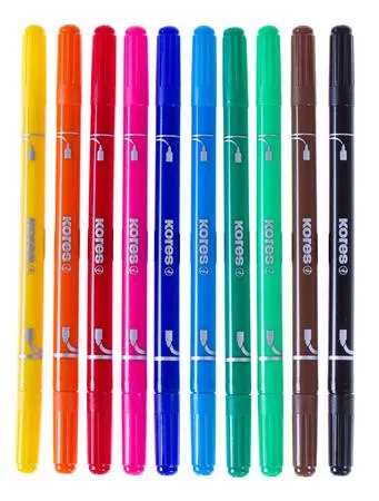 KORES Filctoll készlet, 1-3 mm, kétvégű, kimosható, KORES "Korellos 2in1", 10 különböző szín