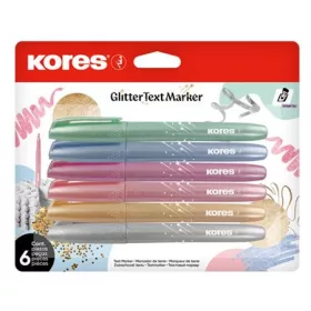   KORES Szövegkiemelő készlet, 3-5 mm, KORES "Glitter", 6 különböző csillámos szín