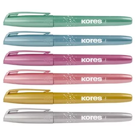 KORES Szövegkiemelő készlet, 3-5 mm, KORES "Glitter", 6 különböző csillámos szín