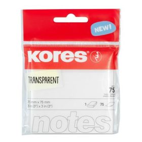   KORES Öntapadó jegyzettömb, 75x75 mm, 75 lap, KORES, áttetsző