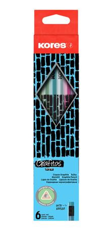 KORES Grafitceruza radírral, HB, háromszögletű, KORES "Style Cracked", vegyes metál színek