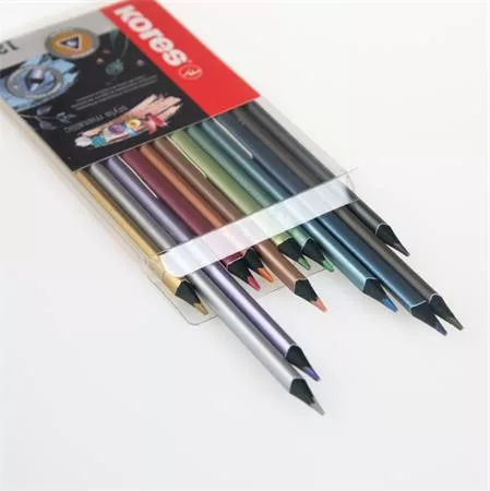 KORES Színes ceruza készlet, háromszögletű, KORES "Kolores Style Metallic", 12 metál szín