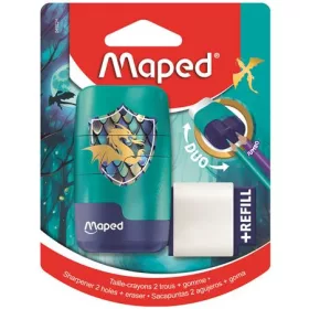   MAPED Hegyező és radír, kétlyukú, tartályos, pótradírral, MAPED "Connect Dragon", sárkány