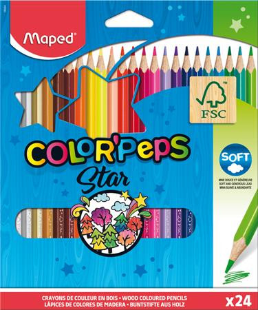 MAPED Színes ceruza készlet, háromszögletű, MAPED "Color'Peps Star", 24 különböző szín
