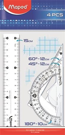 MAPED Vonalzókészlet, kicsi, műanyag, 4 darabos, MAPED "Start"