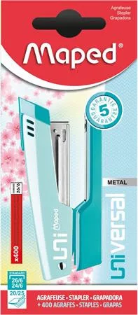 MAPED Tűzőgép, 24/6, 26/6, 20 lap, MAPED "Universal Metal Half-Strip Pastel", pasztell türkiz