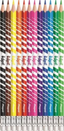 MAPED Színes ceruza készlet, háromszögletű, radírozható, MAPED "Color'Peps Oops", 12 különböző szín