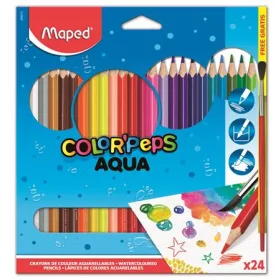  MAPED Akvarell ceruza készlet, háromszögletű, ecsettel, MAPED "Color'Peps", 24 különböző szín