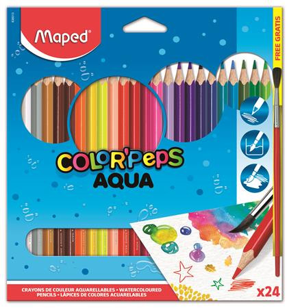 MAPED Akvarell ceruza készlet, háromszögletű, ecsettel, MAPED "Color'Peps", 24 különböző szín