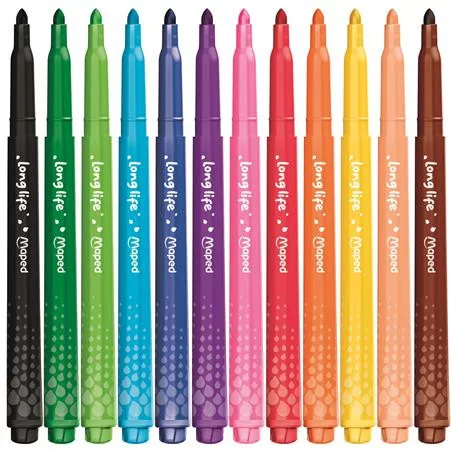 MAPED Filctoll készlet, 3,7 mm, kimosható, MAPED „Color'Peps Long Life 2”, 12 különböző szín