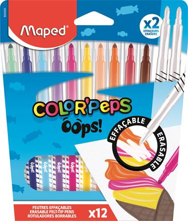 MAPED Filctoll készlet, 3,6 mm, törölhető, MAPED "Color'Peps Oops!", 10+2 különböző szín