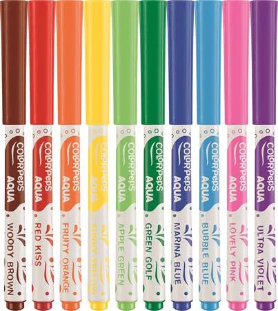 MAPED Akvarell filctoll készlet, 3,6 mm, ecsettel, MAPED "Color'Peps Aqua", 10 különböző szín
