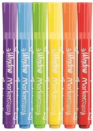 MAPED Ablakfilc készlet, vastag, törlőkendővel, 5 mm, MAPED "Marker'Peps", 6 különböző szín